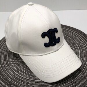 Celine Ivory Cap with Dark Blue Emblem